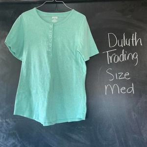Duluth Trading Women Longtail Henley T Shirt Mint Medium Short Sleeve Work Basic